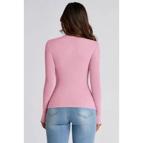 PRETTYGARDEN Womens Fall Y2K Going Out Crop Tops Long Sleeve Mock Neck Ruched Slim Fitted Basic Trendy Casual T Shirts BlousePink