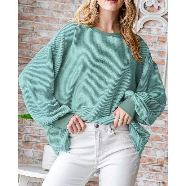 PRETTYGARDEN Womens Long Sleeve Tee Shirts Fall Trendy Clothes Casual Loose Crewneck Ribbed Blouse Tunic TopsBean Green