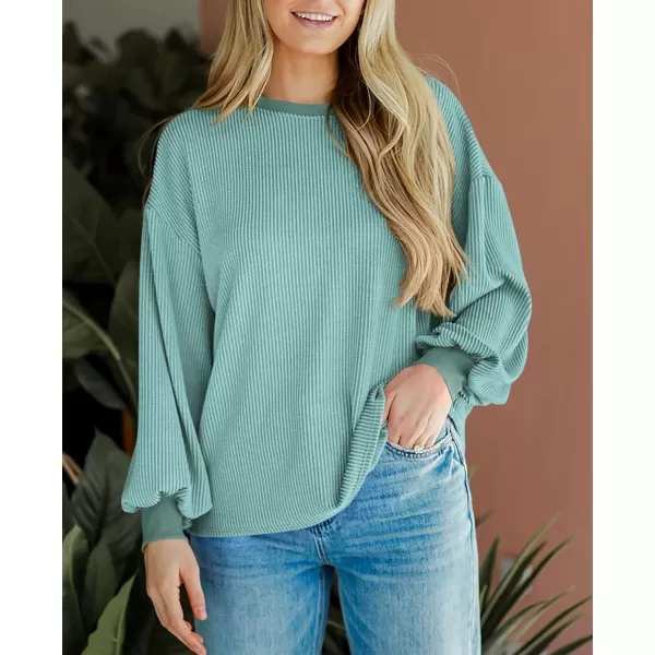 PRETTYGARDEN Womens Long Sleeve Tee Shirts Fall Trendy Clothes Casual Loose Crewneck Ribbed Blouse Tunic TopsBean Green