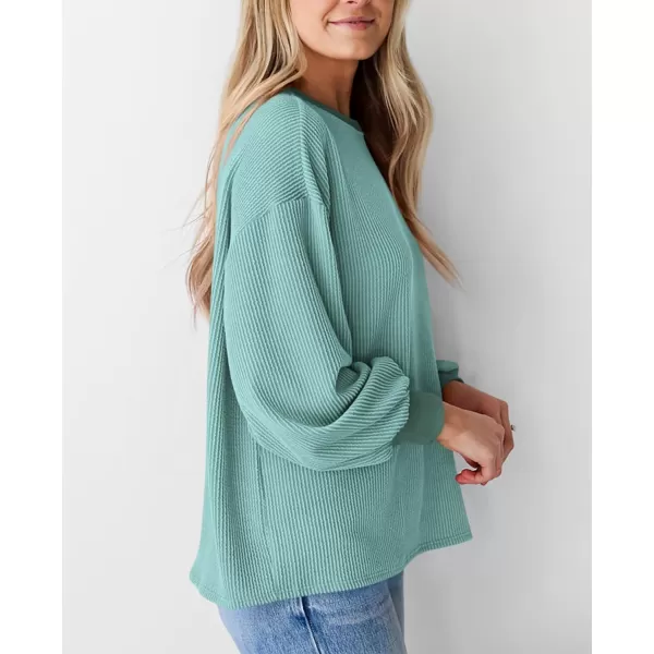 PRETTYGARDEN Womens Long Sleeve Tee Shirts Fall Trendy Clothes Casual Loose Crewneck Ribbed Blouse Tunic TopsBean Green