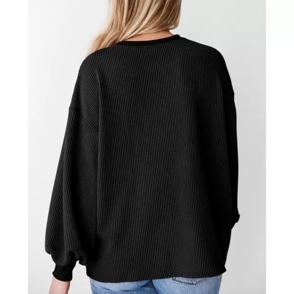 PRETTYGARDEN Womens Long Sleeve Tee Shirts Fall Trendy Clothes Casual Loose Crewneck Ribbed Blouse Tunic TopsBlack