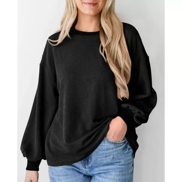 PRETTYGARDEN Womens Long Sleeve Tee Shirts Fall Trendy Clothes Casual Loose Crewneck Ribbed Blouse Tunic TopsBlack