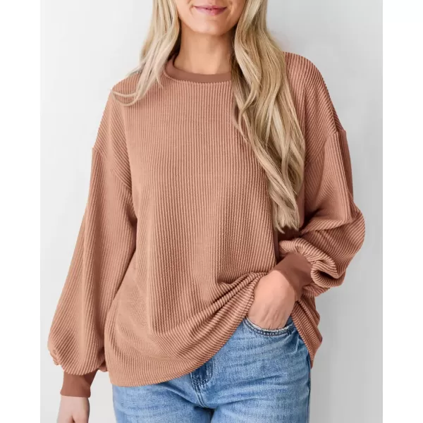 PRETTYGARDEN Womens Long Sleeve Tee Shirts Fall Trendy Clothes Casual Loose Crewneck Ribbed Blouse Tunic TopsKhaki