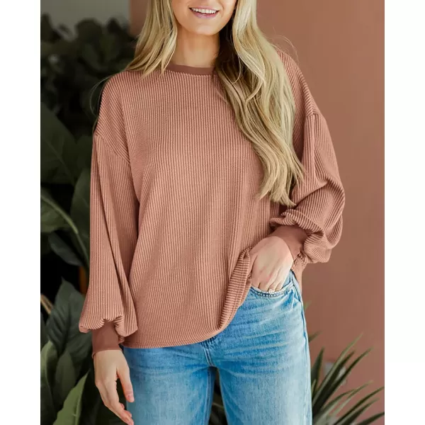 PRETTYGARDEN Womens Long Sleeve Tee Shirts Fall Trendy Clothes Casual Loose Crewneck Ribbed Blouse Tunic TopsKhaki