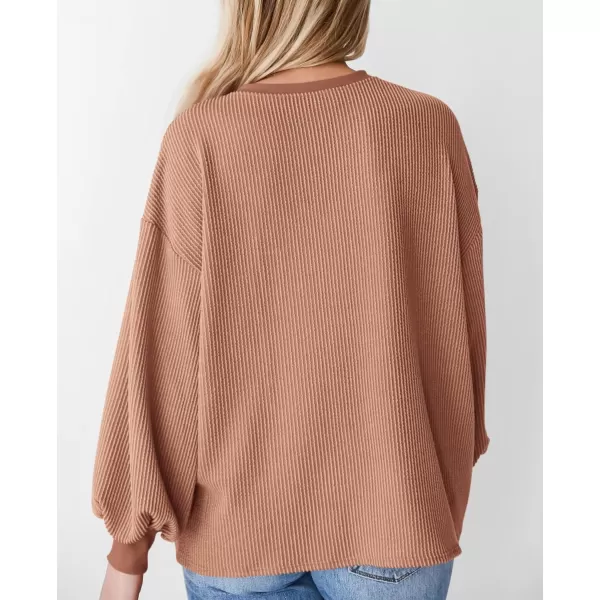 PRETTYGARDEN Womens Long Sleeve Tee Shirts Fall Trendy Clothes Casual Loose Crewneck Ribbed Blouse Tunic TopsKhaki