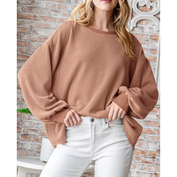 PRETTYGARDEN Womens Long Sleeve Tee Shirts Fall Trendy Clothes Casual Loose Crewneck Ribbed Blouse Tunic TopsKhaki