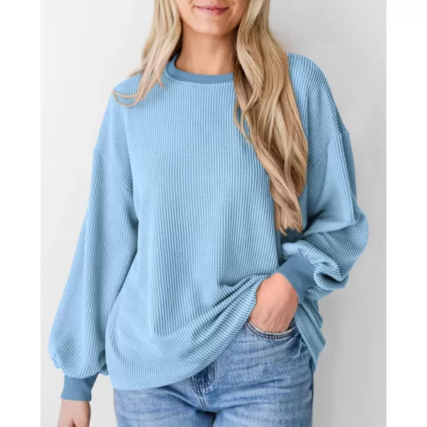 PRETTYGARDEN Womens Long Sleeve Tee Shirts Fall Trendy Clothes Casual Loose Crewneck Ribbed Blouse Tunic TopsLight Blue