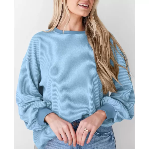PRETTYGARDEN Womens Long Sleeve Tee Shirts Fall Trendy Clothes Casual Loose Crewneck Ribbed Blouse Tunic TopsLight Blue