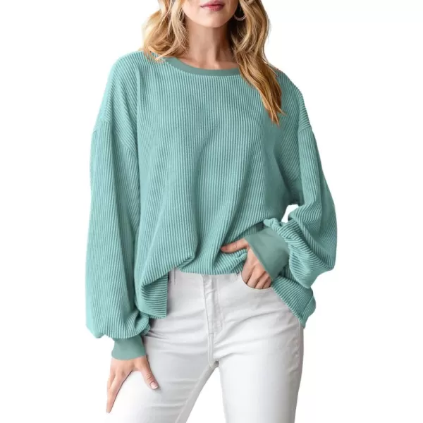PRETTYGARDEN Womens Long Sleeve Tee Shirts Fall Trendy Clothes Casual Loose Crewneck Ribbed Blouse Tunic TopsBean Green