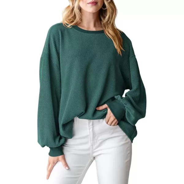 PRETTYGARDEN Womens Long Sleeve Tee Shirts Fall Trendy Clothes Casual Loose Crewneck Ribbed Blouse Tunic TopsDark Green