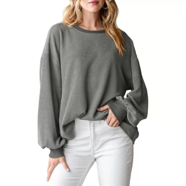 PRETTYGARDEN Womens Long Sleeve Tee Shirts Fall Trendy Clothes Casual Loose Crewneck Ribbed Blouse Tunic TopsGrey