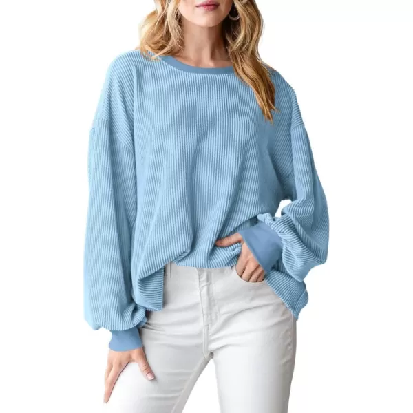 PRETTYGARDEN Womens Long Sleeve Tee Shirts Fall Trendy Clothes Casual Loose Crewneck Ribbed Blouse Tunic TopsLight Blue