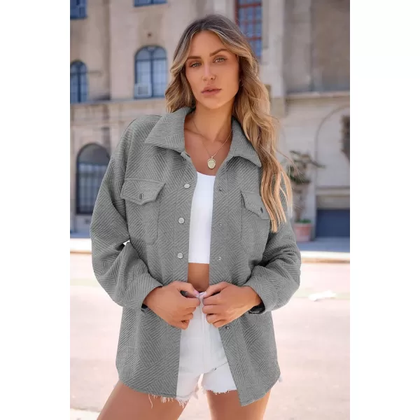 imagePRETTYGARDEN Womens 2024 Button Down Shacket Jackets Fall Clothes Collared Long Sleeve Textured Loose Casual Fashion ShirtsGrey