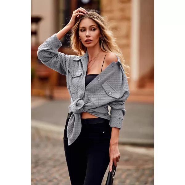 imagePRETTYGARDEN Womens 2024 Winter Jackets Lapel Coat Outerwear Casual Long Sleeve Button Down Blouse Shirts TopsLight Grey