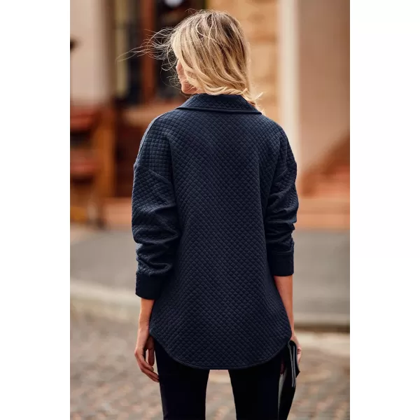 imagePRETTYGARDEN Womens 2024 Winter Jackets Lapel Coat Outerwear Casual Long Sleeve Button Down Blouse Shirts TopsNavy