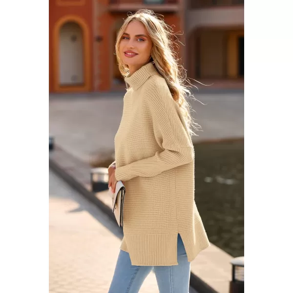 imagePRETTYGARDEN Womens Fall Oversized Turtleneck Sweater Casual Long Sleeve Chunky Knit Pullover Winter Tops BlouseApricot