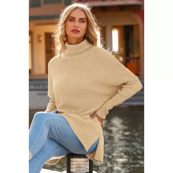 imagePRETTYGARDEN Womens Fall Oversized Turtleneck Sweater Casual Long Sleeve Chunky Knit Pullover Winter Tops BlouseApricot