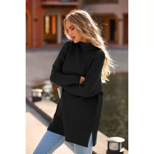 imagePRETTYGARDEN Womens Fall Oversized Turtleneck Sweater Casual Long Sleeve Chunky Knit Pullover Winter Tops BlouseBlack