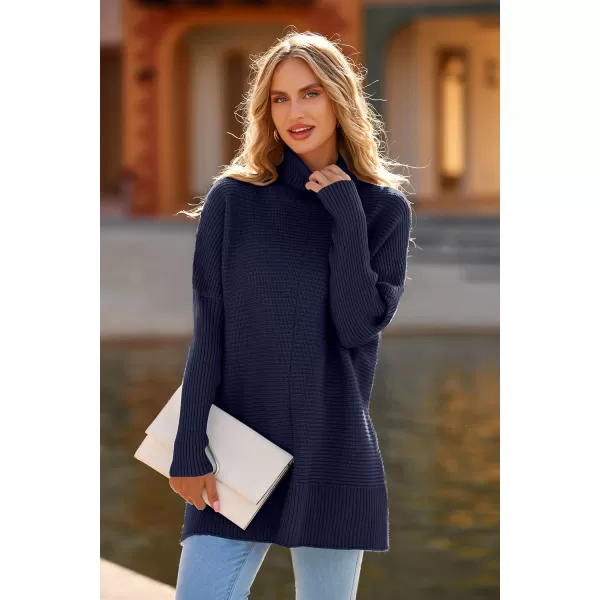 imagePRETTYGARDEN Womens Fall Oversized Turtleneck Sweater Casual Long Sleeve Chunky Knit Pullover Winter Tops BlouseDark Royal Blue