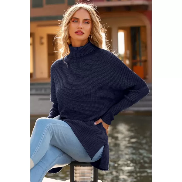 imagePRETTYGARDEN Womens Fall Oversized Turtleneck Sweater Casual Long Sleeve Chunky Knit Pullover Winter Tops BlouseDark Royal Blue
