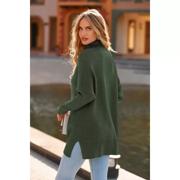 imagePRETTYGARDEN Womens Fall Oversized Turtleneck Sweater Casual Long Sleeve Chunky Knit Pullover Winter Tops BlouseGreen