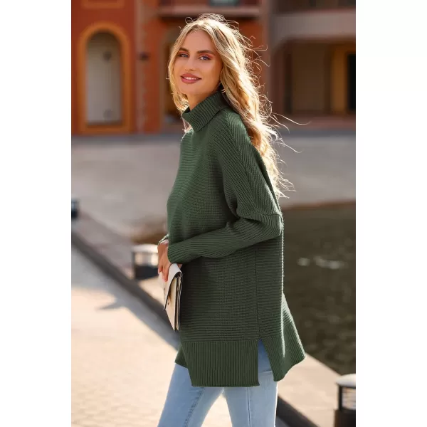 imagePRETTYGARDEN Womens Fall Oversized Turtleneck Sweater Casual Long Sleeve Chunky Knit Pullover Winter Tops BlouseGreen