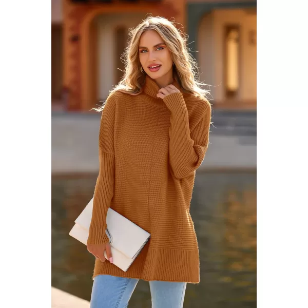 imagePRETTYGARDEN Womens Fall Oversized Turtleneck Sweater Casual Long Sleeve Chunky Knit Pullover Winter Tops BlouseOrange Yellow