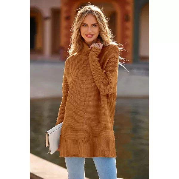 imagePRETTYGARDEN Womens Fall Oversized Turtleneck Sweater Casual Long Sleeve Chunky Knit Pullover Winter Tops BlouseOrange Yellow