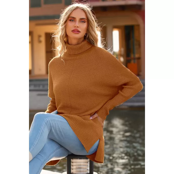 imagePRETTYGARDEN Womens Fall Oversized Turtleneck Sweater Casual Long Sleeve Chunky Knit Pullover Winter Tops BlouseOrange Yellow