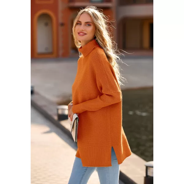 imagePRETTYGARDEN Womens Fall Oversized Turtleneck Sweater Casual Long Sleeve Chunky Knit Pullover Winter Tops BlouseRust Red