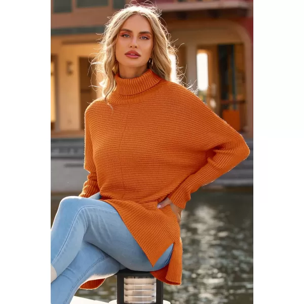 imagePRETTYGARDEN Womens Fall Oversized Turtleneck Sweater Casual Long Sleeve Chunky Knit Pullover Winter Tops BlouseRust Red