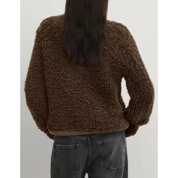 imagePRETTYGARDEN Womens Faux Fur Shearling Coat Fuzzy Fleece Button Up Trendy Fall Winter Cropped Jackets OuterwearCoffee