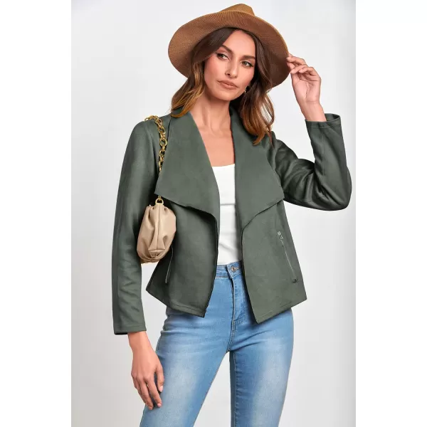 imagePRETTYGARDEN Womens Faux Suede Jackets 2024 Fall Clothes Long Sleeve Open Front Cropped Coat OutwearLight Green