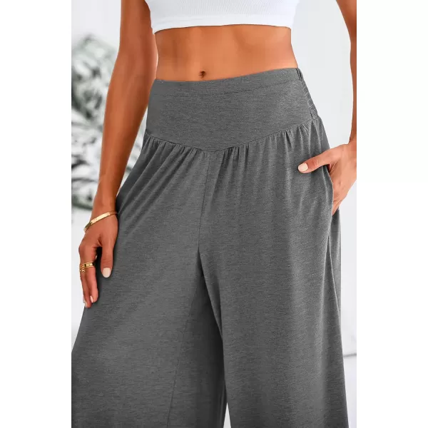 imagePRETTYGARDEN Womens Summer Wide Leg Trouser Pants Casual High Waisted Flowy Palazzo Lounge Pant with PocketsDark Grey