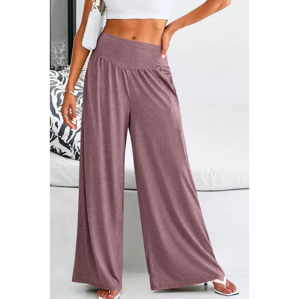 imagePRETTYGARDEN Womens Summer Wide Leg Trouser Pants Casual High Waisted Flowy Palazzo Lounge Pant with PocketsDark Red