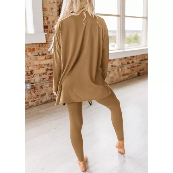 imagePRETTYGARDEN Womens Fall 2 Piece Outfits Casual Long Sleeve Tunic Tops Legging Pants Matching Lounge Sets SweatsuitsKhaki