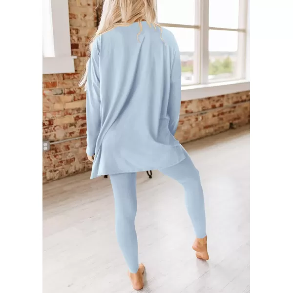 imagePRETTYGARDEN Womens Fall 2 Piece Outfits Casual Long Sleeve Tunic Tops Legging Pants Matching Lounge Sets SweatsuitsLight Blue