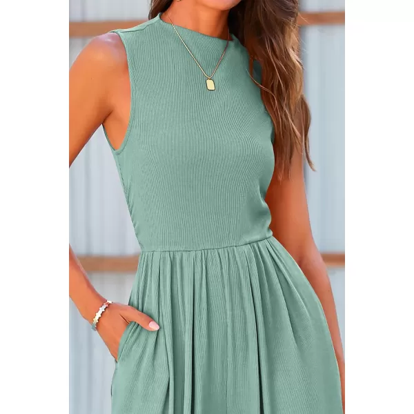 imagePRETTYGARDEN Womens Summer Jumpsuits Dressy Casual One Piece Outfits Sleeveless Mock Neck Wide Leg Pants Rompers with PocketsFruit Green