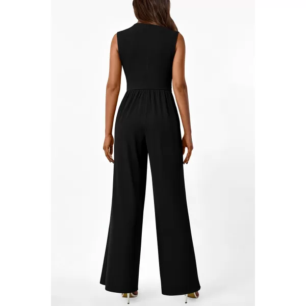 imagePRETTYGARDEN Womens Summer Jumpsuits Dressy Casual One Piece Outfits Sleeveless Mock Neck Wide Leg Pants Rompers with PocketsStyle2black