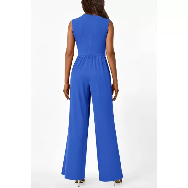imagePRETTYGARDEN Womens Summer Jumpsuits Dressy Casual One Piece Outfits Sleeveless Mock Neck Wide Leg Pants Rompers with PocketsStyle2blue