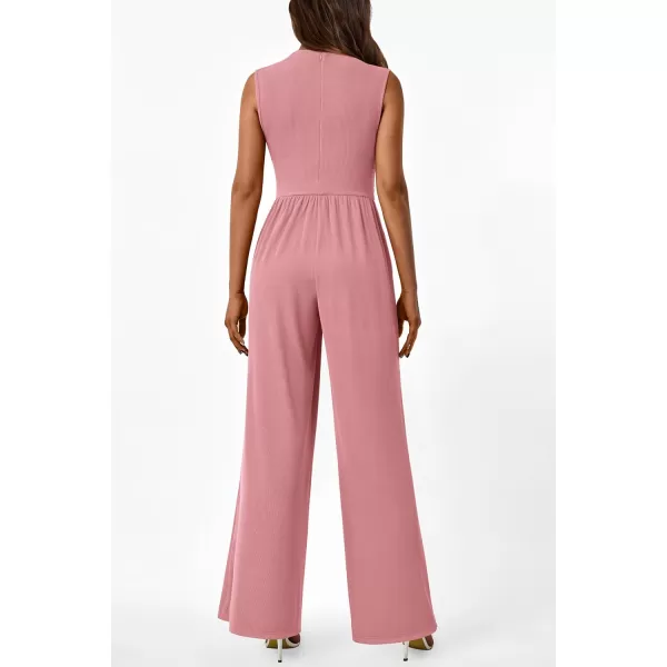 imagePRETTYGARDEN Womens Summer Jumpsuits Dressy Casual One Piece Outfits Sleeveless Mock Neck Wide Leg Pants Rompers with PocketsStyle2dusty Pink