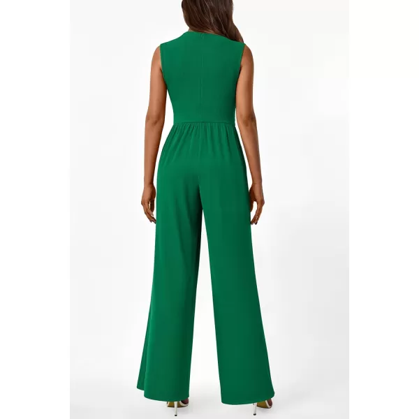 imagePRETTYGARDEN Womens Summer Jumpsuits Dressy Casual One Piece Outfits Sleeveless Mock Neck Wide Leg Pants Rompers with PocketsStyle2green