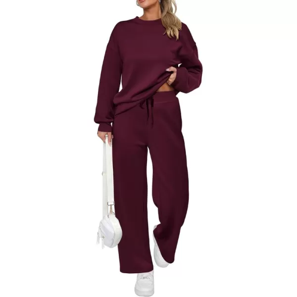 imagePRETTYGARDEN Womens 2 Piece Outfits 2024 Fall Long Sleeve Pullover Tops And Long Pants Lounge Sets TracksuitWine Red