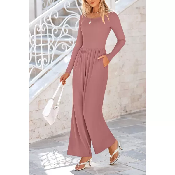 imagePRETTYGARDEN Fall Jumpsuits for Women Dressy Casual Long Sleeve Wide Leg Pants Rompers One Piece OutfitsDusty Pink