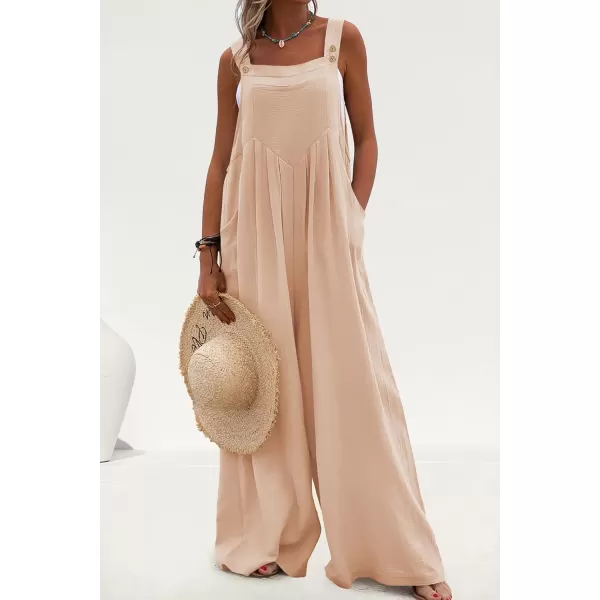 imagePRETTYGARDEN Womens Bib Overalls Casual Summer Sleeveless Strap Loose Wide Leg Jumpsuits with PocketsBeige Apricot