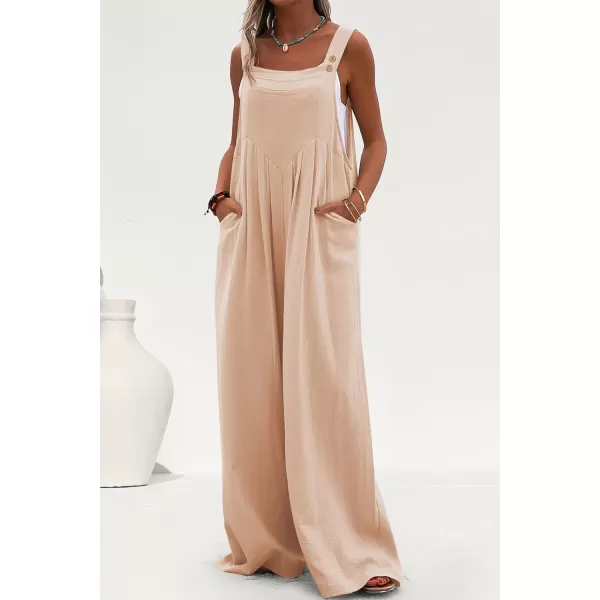 imagePRETTYGARDEN Womens Bib Overalls Casual Summer Sleeveless Strap Loose Wide Leg Jumpsuits with PocketsBeige Apricot