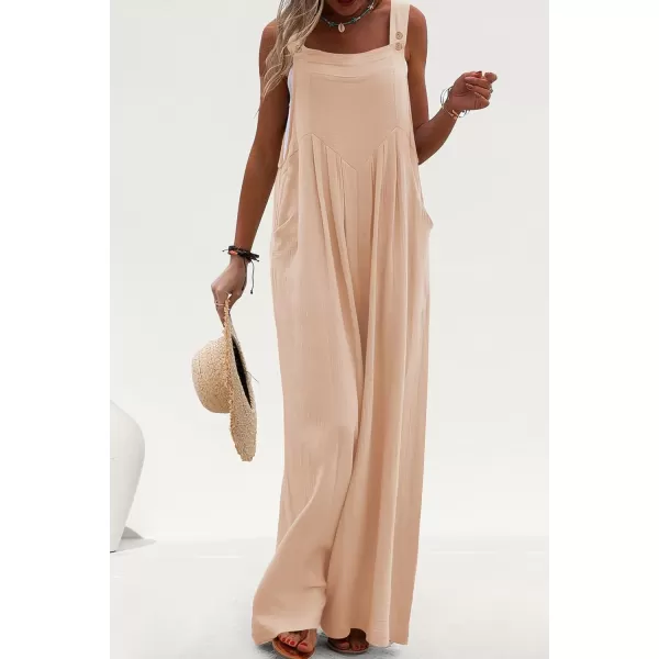 imagePRETTYGARDEN Womens Bib Overalls Casual Summer Sleeveless Strap Loose Wide Leg Jumpsuits with PocketsBeige Apricot