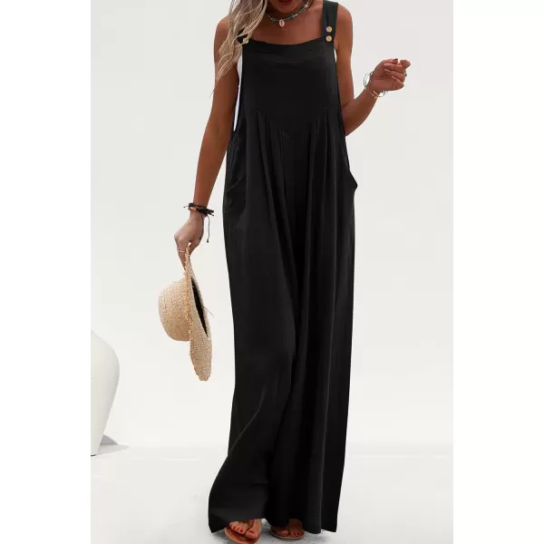 imagePRETTYGARDEN Womens Bib Overalls Casual Summer Sleeveless Strap Loose Wide Leg Jumpsuits with PocketsBlack
