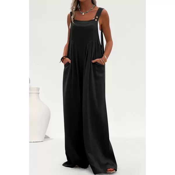 imagePRETTYGARDEN Womens Bib Overalls Casual Summer Sleeveless Strap Loose Wide Leg Jumpsuits with PocketsBlack