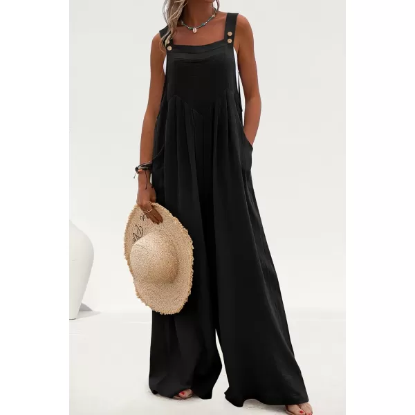imagePRETTYGARDEN Womens Bib Overalls Casual Summer Sleeveless Strap Loose Wide Leg Jumpsuits with PocketsBlack